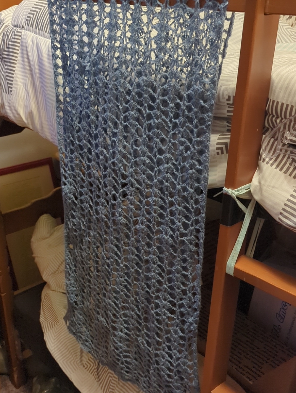 Handmade Blue Crochet Wrap 62 X 15 Light And Airy New